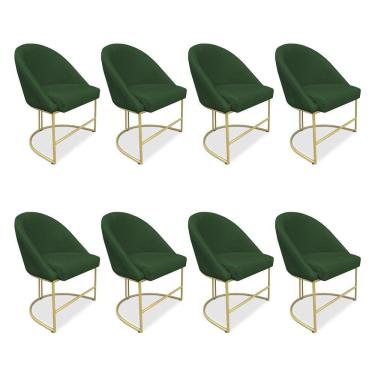 Imagem de Kit 08 Cadeiras Poltrona De Jantar Bela Suede Verde Base Metálica Industrial Dourado Pallazio