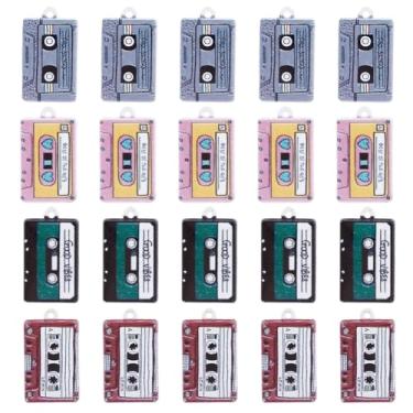 Imagem de DICOSMETIC Amuletos de fita musical de 4 cores, pingentes de fita de liga de liga, pingentes de fita de música de áudio, pingentes, padrão impresso, cassete, pingentes pendurados para artesanato de