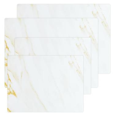 Imagem de Murrey Home Conjunto de tábuas de corte de vidro para balcão de cozinha, tábuas de corte de vidro temperado, seguro para lava-louças, bandeja de bancada de mármore dourada pequena, conjunto de 4