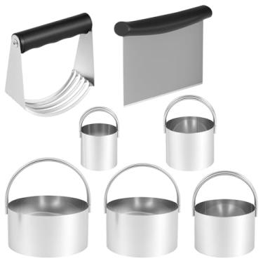 Imagem de Conjunto de liquidificador de massa de aço inoxidável, conjunto de cortador de biscoito de aço inoxidável, raspador ergonômico com alça antiderrapante, peneira de farinha de 3 xícaras, ferramentas