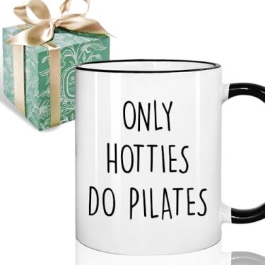 Imagem de Puouoonyi Caneca de café Only Hotties Do Pilates Presente para amantes de Pilates, presentes de instrutor de Pilates, caneca de ioga, presente de fitness engraçado para mulheres irmã mãe tia colega de