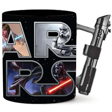 Imagem de Silver Buffalo Caneca de café de cerâmica com alça esculpida de sabre de luz Star Wars para cappuccino, latte ou chá quente, 590 ml