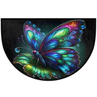 Imagem de Skerhhux Tapete de porta meio redondo verde borboleta artístico antiderrapante macio semicírculo lavável meia lua capacho de entrada de boas-vindas para ambientes externos, piso interno, quarto