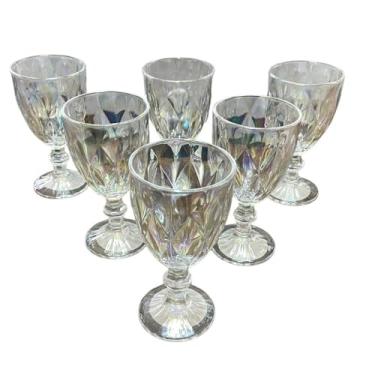 Imagem de Conjunto de 6 Taças de Vidro Platinado, 330ml, Furtacor, Design Clássico com Relevo, 17,5cm Altura, para Bebidas e Drinks
