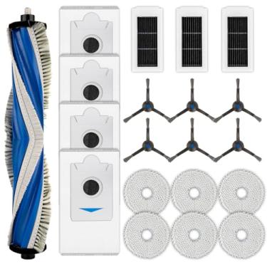 Imagem de (Pacote com 20) Peças de substituição X5 Omni compatíveis com ECOVACS DEEBOT X5 Omni/ X5 Pro Omni Robot Aspirador de pó, 1 escova de rolo, 6 escovas laterais, 4 sacos de pó, 3 filtros HEPA, 6