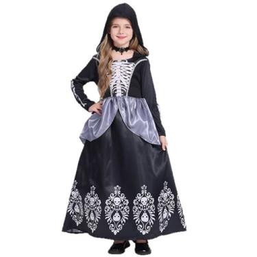 Imagem de OTUIZEM Fantasia de bruxa para meninas, fantasia de bruxa de Halloween com colar, fantasia de vampiro infantil cosplay de Halloween, Estilo E, XL (10-12Y)