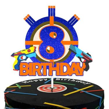 Imagem de Arma Alvo Feliz 8º Aniversário Topo de Bolo Festa de Aniversário Arma Azul Oito Anos de Idade Festa de Aniversário Tiro de Arma Mira Tema Decoração de Bolo Meninos ou Meninas Suprimentos de Decorações