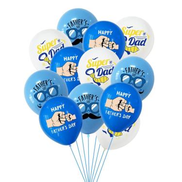 Imagem de Conjunto de balões para o Dia dos Pais, 12 unidades de látex azul, branco, 30 cm
