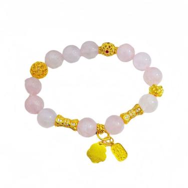 Imagem de Pulseira de cristal elegante de 10 mm com miçangas rosa para mulheres