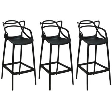 Imagem de Kit 3 Banqueta Alta Allegra Com Encosto Design Cozinha/bancada - Preto