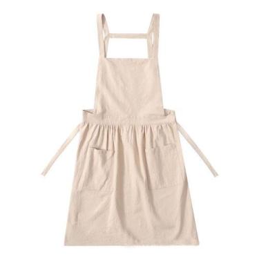 Imagem de Avental de algodão para mulheres com alças largas e cintura T - yiweis
