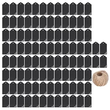 Imagem de 100 peças etiquetas de roupas dupla face papel kraft diy artesanato etiqueta de presente com 30m fio de juta para casamento natal ação de graças (Preta)