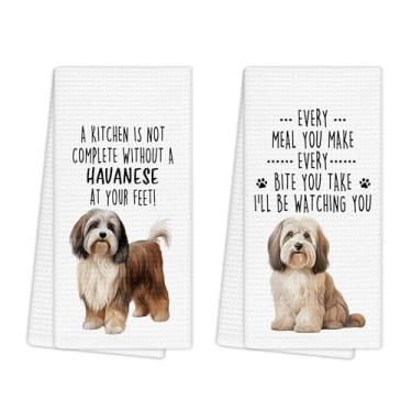 Imagem de EGBTL Conjunto de 2 toalhas de cozinha Havanesas, presentes Havaneses, toalhas de mão de cachorro para decoração de cozinha, presentes de cachorro para amantes de cachorros, donos, panos de prato
