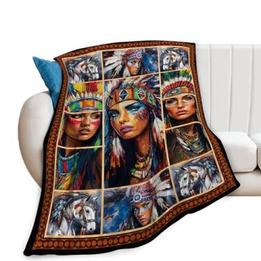 Imagem de Cobertor nativo americano, presentes indianos, cobertores indianos, material nativo americano de flanela de pelúcia para mulheres, homens, meninos, meninas, adultos, roupa de cama macia para sofá-cama