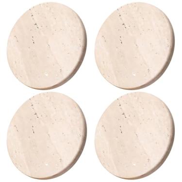 Imagem de Conjunto de 4 porta-copos de mármore de pedra, com suporte, fazenda rústica, travertino natural, design elegante e duradouro, presente e casa ideal para