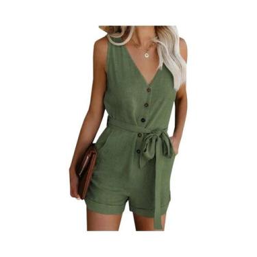 Imagem de Macacão Feminino Verão - Casual, Decote V, Shorts e Estilo Europeu, BR