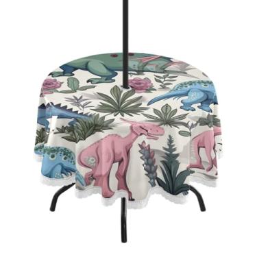 Imagem de Blueangle Toalha de mesa redonda de dinossauro colorido à prova d'água de 152 cm com orifício para guarda-chuva - Tecido resistente à prova de sol para todos os climas, acessórios de pátio