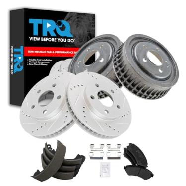 Imagem de TRQ Kit de freio e rotor, sapata e tambor de desempenho semimetálico compatível com Chevrolet Venture 1997-2005 1997-2004 Oldsmobile Silhouette 1999-2005 Pontiac Montana 1997-1998 Trans Sport