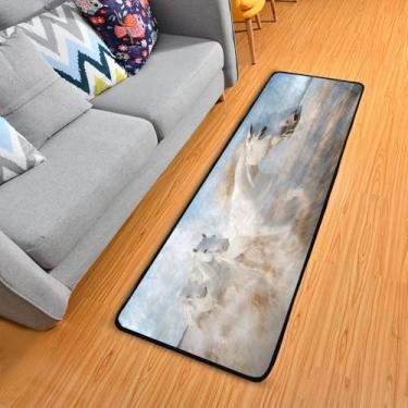 Imagem de WELLDAY Tapete de corredor de cavalos brancos, tapete de corredor de 5 x 15 cm, antiderrapante, lavável, tapete de cozinha para quarto, entrada, lavanderia, sala de estar