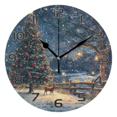 Imagem de YETTASBIN Relógio de parede de árvore de Natal, silencioso, sem tique-taque, operado por bateria, relógio redondo decorativo criativo para cozinha, sala de estar, banheiro, decoração de escritório em