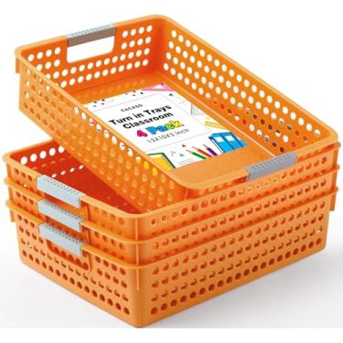Imagem de CACASO Pacote com 4 bandejas para sala de aula, bandejas de papel para sala de aula, organização e armazenamento, cestas organizadoras de arquivos de mesa, cestas de armazenamento de plástico para