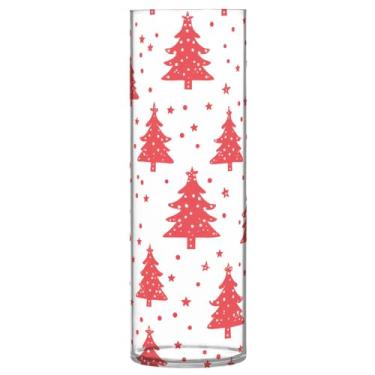 Imagem de CEBUGI Vaso de flores vermelho para árvore de Natal 10 x 30 cm, vaso cilíndrico para flores, vaso transparente inquebrável para decoração de casa de festa de casamento