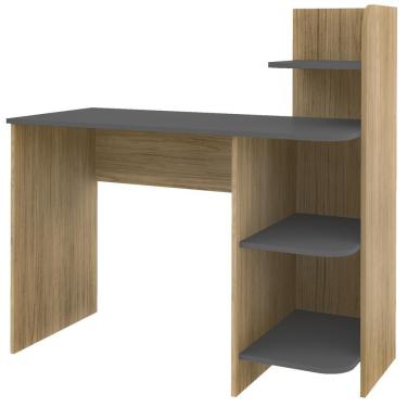 Imagem de Mesa Escrivaninha 3 Prateleiras 111 Cm Carvalho Grafite Arly Carvalho Grafite