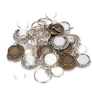 Imagem de Acouto Conjunto de Bandeja de Base Com Pingente de Rotação Dupla Face de 48 Unidades Com Cúpulas de Vidro Redondas e Chaveiros - Ferramenta Essencial para Joias, Pingentes Personalizados, Artesanato Em Resina e Confecção de Presentes
