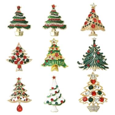 Imagem de UR URLIFEHALL 9 peças de alfinetes de árvore de Natal esmaltados broche de strass alfinetes de lapela para terno cachecol mochila bolsas roupas jeans bonés artesanato DIY