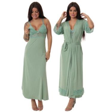 Imagem de Kit Robe Noiva Roupão Camisola Amamentação Longa Maternidade - ALTIE, 