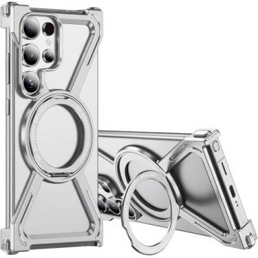 Imagem de Asdsinfor Capa de esqueleto para Galaxy S26 Ultra Titanium estilo militar, proteção contra quedas, suporte giratório de 360°, suporte de anel compatível com amortecedor de carga rápida para Samsung