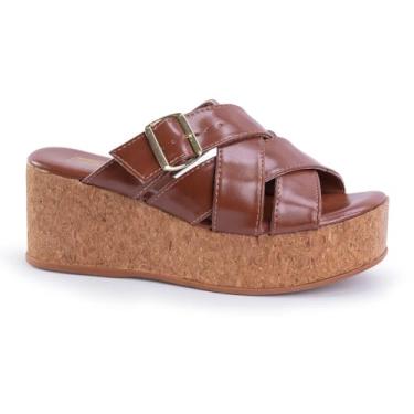 Imagem de Tamanco Feminino Plataforma Anabela Tiras Cruzadas Confortável Via Angel 10303 (Caramelo, BR, Adulto, Numérico, 39)