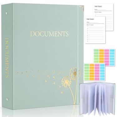 Imagem de XKDOUS Organizador de documentos com capa dura coberta de ouro, 9 bolsos e etiquetas, fichário de 3 anéis para papéis importantes, planejador de fim de vida útil, expansível, armazenamento de arquivos