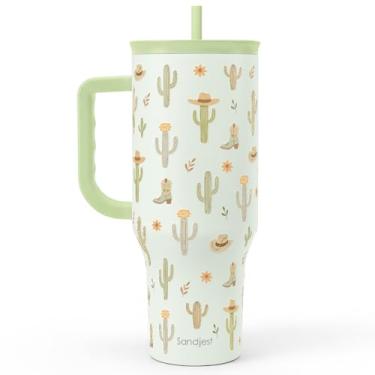 Imagem de SANDJEST Copo de cacto 1,134 g com alça e canudo, caneca de café de viagem de aço inoxidável isolado para mulheres e meninas, ideia de presente para aniversário, Natal, Dia das Mães