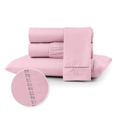 Imagem de Conjuntos de Roupas de Cama 400 fios Casal Queen Box com elástico Extra macio suave Berço Solteiro e King(ROSA,QUEEN)