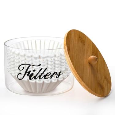 Imagem de Cididu Suporte de filtro de café com tampa de bambu, cesto dispensador de filtro de café de fazenda para balcão, recipiente de armazenamento de filtro de café de vidro para cápsulas de café e filtro,