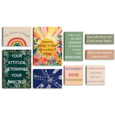 Imagem de Halioyo Conjunto de 9 arte motivacional para parede de escritório, impressões em tela inspiradoras para local de trabalho, decoração de parede de afirmações positivas para sala de estudo, recepção de