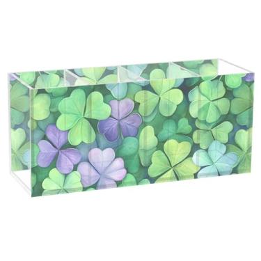 Imagem de TSENQUE Trevos florais de animais, folha de cravo, St Patrick, suporte de lápis de mesa de acrílico personalizado, suporte de pincel de maquiagem, copo de lápis, marcador artístico, material de mesa