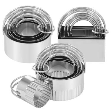 Imagem de 15 cortadores de biscoito, 430 cortadores de biscoito de aço inoxidável, cortador de massa de formas geométricas para assar, biscoitos, bolos, panquecas, Natal (redondo + quadrado com bordas retas +