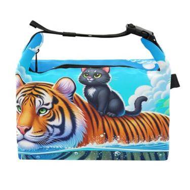 Imagem de TSENQUE Lancheira Ocean Buddy Tigre Azul para Mulheres Lancheira Portátil Lancheira para Trabalho Floral Bolsa Térmica para Trabalho