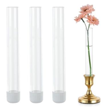 Imagem de Glasseam Vaso de vidro para flores: 3 peças de vasos de base transparente para castiçal de 22 mm - Centros de mesa pequena de 15 cm com estojo de silicone para paisagens de mesa, presente de casamento