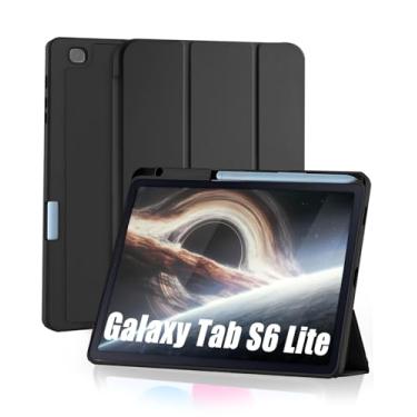 Imagem de Capa para Samsung Galaxy Tab S6 Lite 10.4 Polegadas 2024/2022/2020 com Suporte para Pencil Parte Traseira em TPU Macio função de ativação/desativação automática, Preto