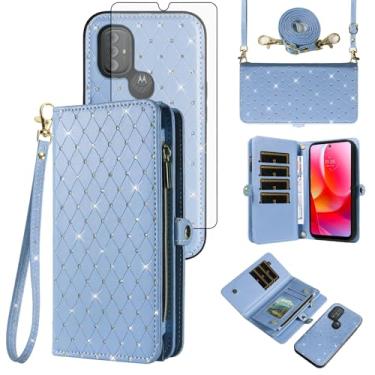Imagem de Capa de celular para Motorola Moto G Power 2022/MotoG Play 2023/G Pure 2021 capa de celular carteira com zíper com alça protetora de tela com glitter flip compartimento para cartão XT2271DL XT2165DL