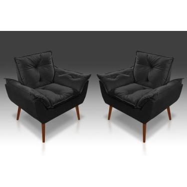Imagem de Kit 02 Poltrona Opala com fibra Siliconada Suede Preto - CASA DA POLTR
