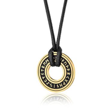 Imagem de Zysta Colar Viking para homens e mulheres, colar de círculo viking nórdico com correntes ajustáveis de couro trançado, vintage, pingente de amuleto de aço inoxidável, joia com pingente de talismã