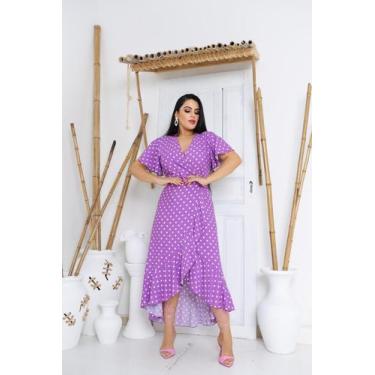 Imagem de Vestido longo envelope estampa bolinhas viscolinho manga curto - SP ST