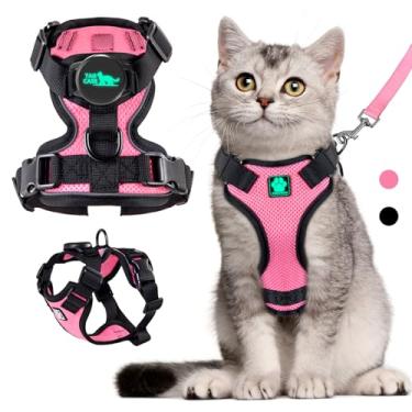 Imagem de Arnês e coleira para gatos para caminhar, conjunto de coleira e coleira para gatos com suporte de etiqueta de ar tipo oculto integrado, à prova de fuga, refletivo, ajustável, com capa Apple Air Tag
