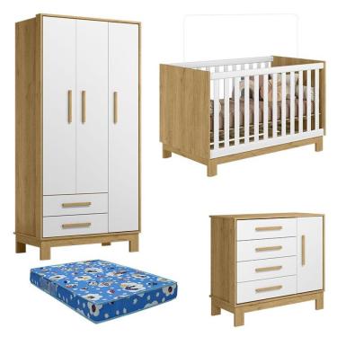 Imagem de Quarto De Bebê Q Encanto Slim Freijó Toq Branco Acetinado Com Colchão Ortobom - Qmovi