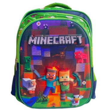 Imagem de Mochila De Costas Infantil Gamer Mine Craft Jogo Personagem Menino 3D 