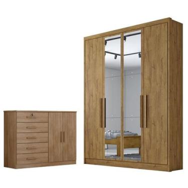 Imagem de Guarda Roupa Solteiro Sevilha com Nicho e Espelho com Cômoda Seul Cuma